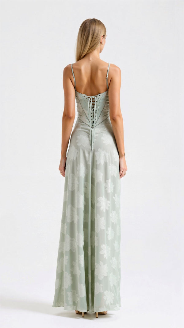 Nocten Naya Lace Maxi Dress | Sheer Overlay | Spaghetti Straps
