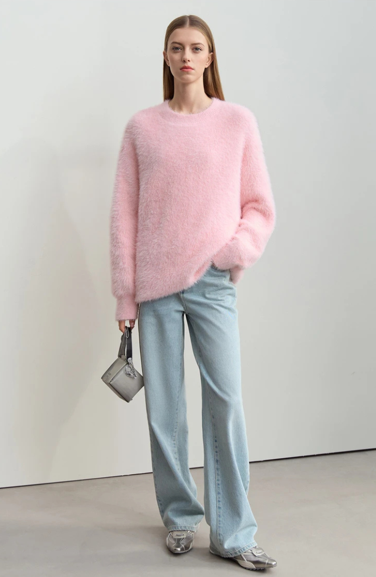 Core Line Fuzzy Knit Sweater | Relaxed Fit | Soft Texture