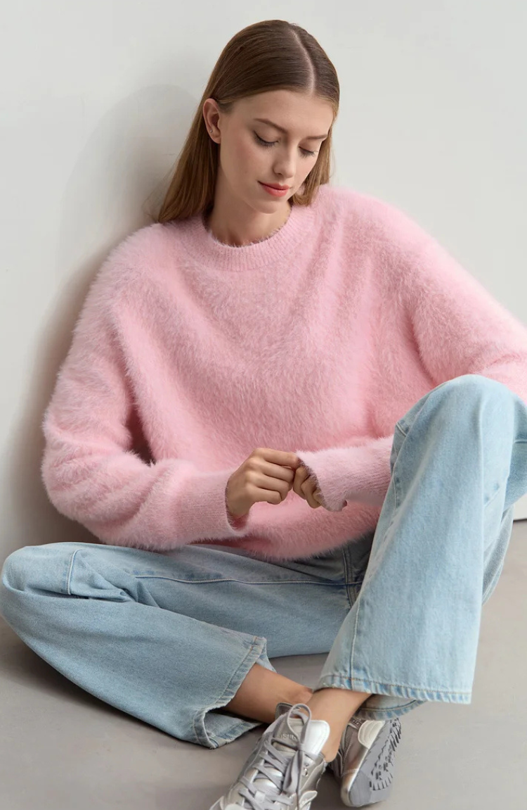 Core Line Fuzzy Knit Sweater | Relaxed Fit | Soft Texture