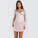Load image into Gallery viewer, Halo Lace & Mesh Corset Mini Dress with Sheer Sleeves