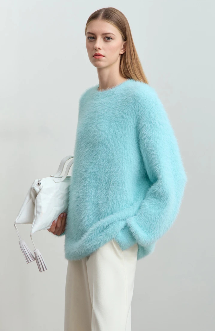 Core Line Fuzzy Knit Sweater | Relaxed Fit | Soft Texture
