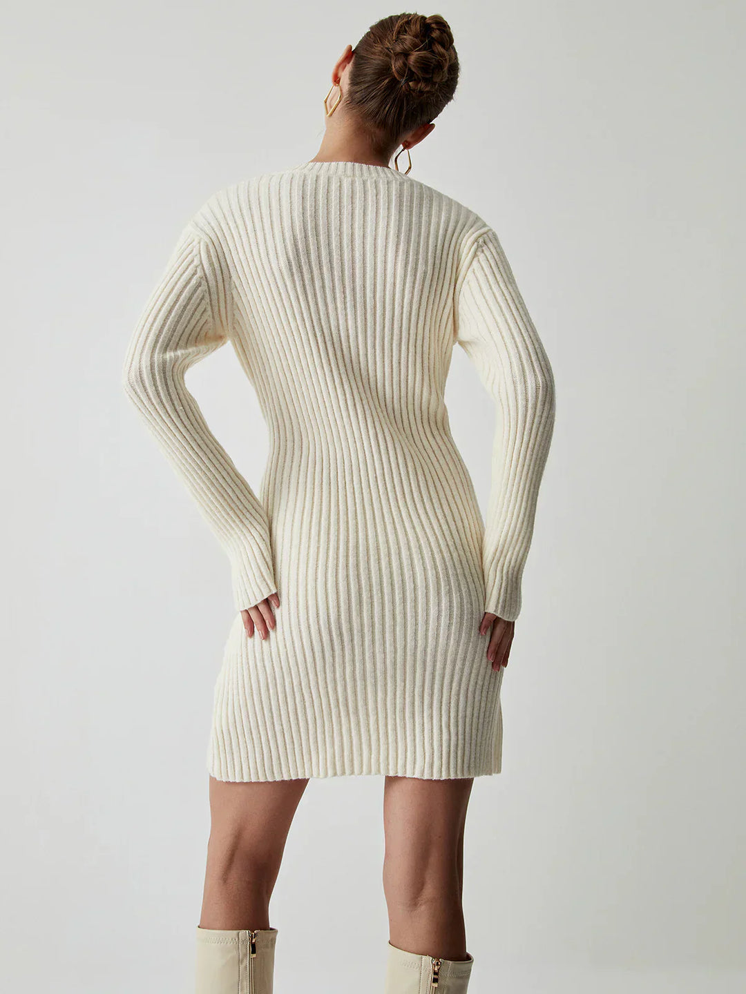 Core Line Ribbed Knit Sweater Dress | Long Sleeve | Slim Fit Mini