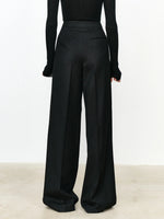 Load image into Gallery viewer, Asymmetric Layer Straight Leg Dress Trousers | Modern Button Detail