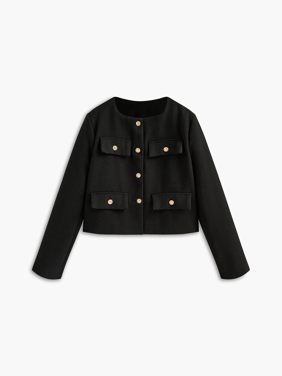 Core Line Black Tweed Jacket | Gold Buttons | Structured Short Fit