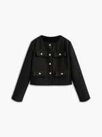Load image into Gallery viewer, Core Line Black Tweed Jacket | Gold Buttons | Structured Short Fit