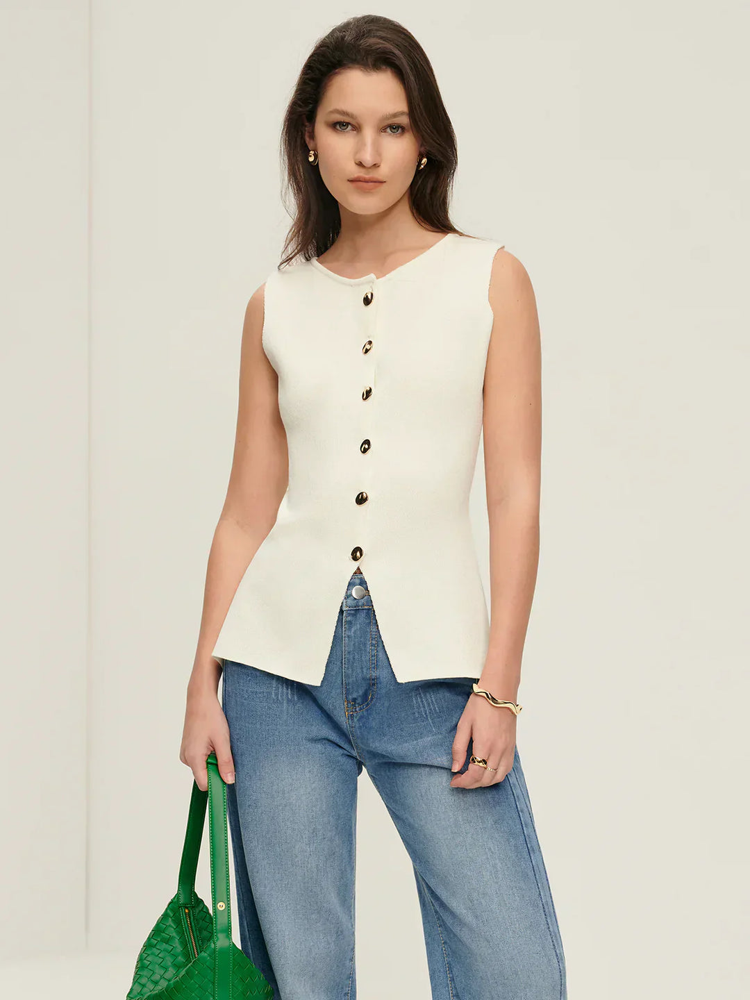 Forma Knit Vest | Button Front | Split Hem