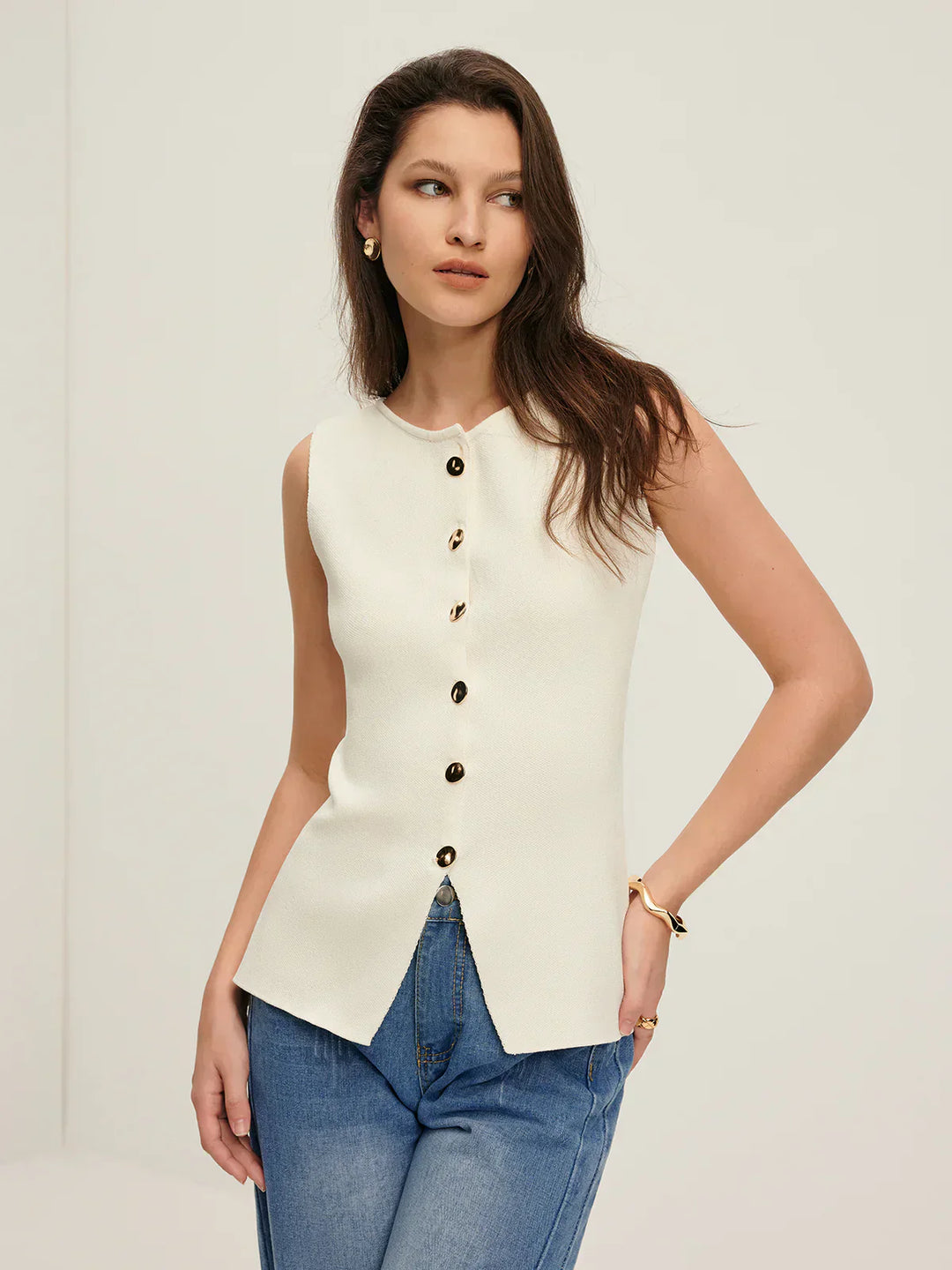 Forma Knit Vest | Button Front | Split Hem