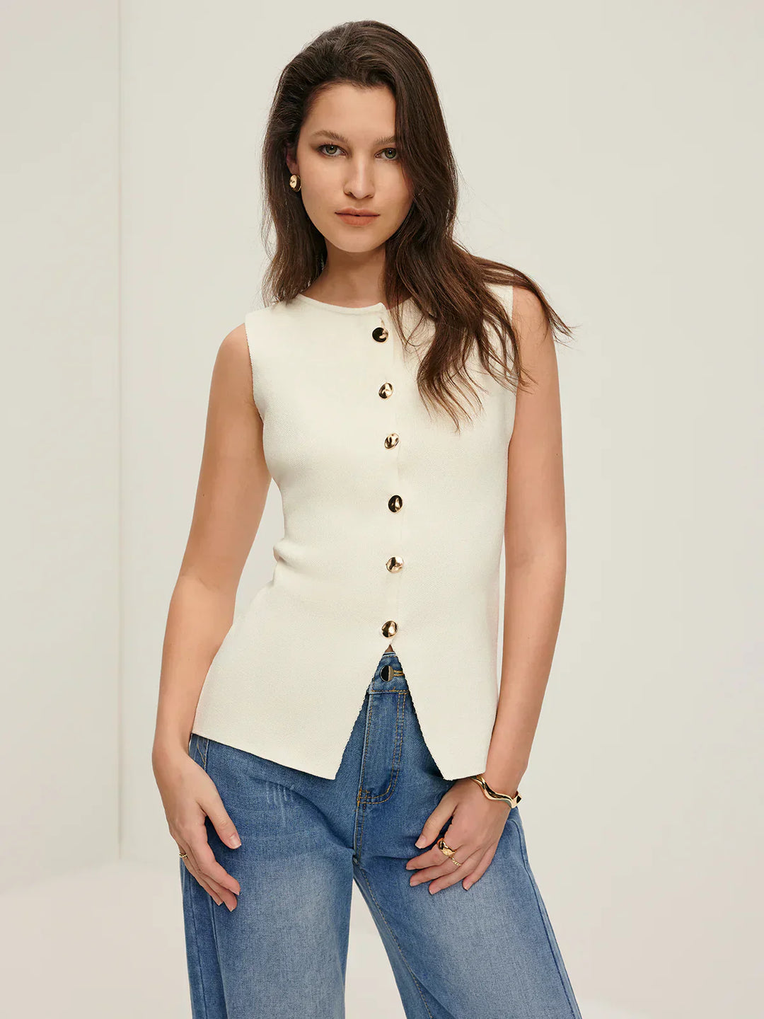 Forma Knit Vest | Button Front | Split Hem