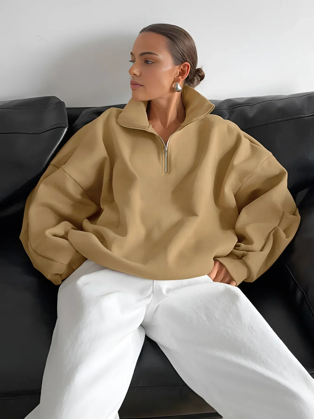 Core Line Lapel Zipper Pullover Sweatshirt | Relaxed Fit | Autumn Winter