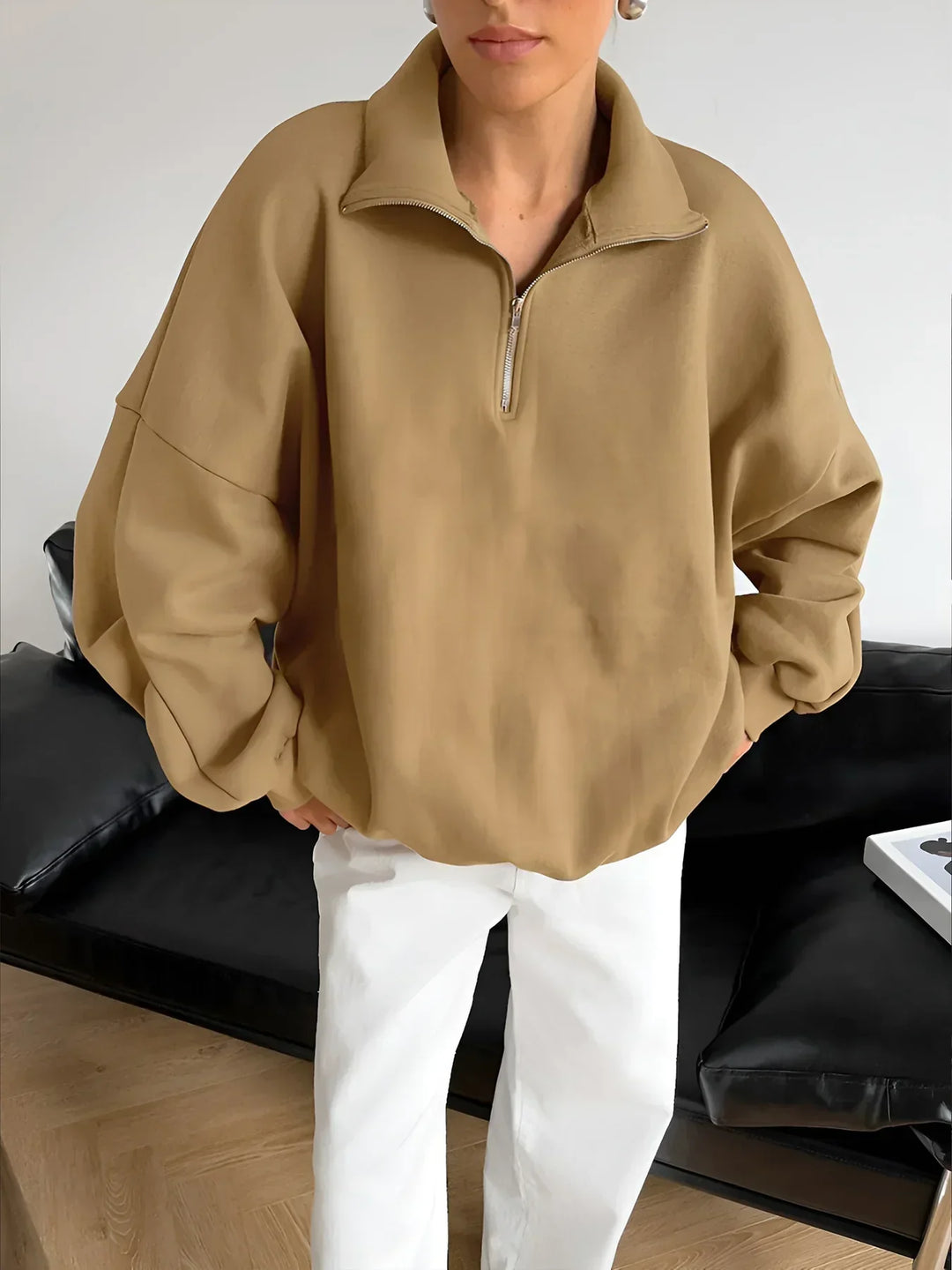 Core Line Lapel Zipper Pullover Sweatshirt | Relaxed Fit | Autumn Winter