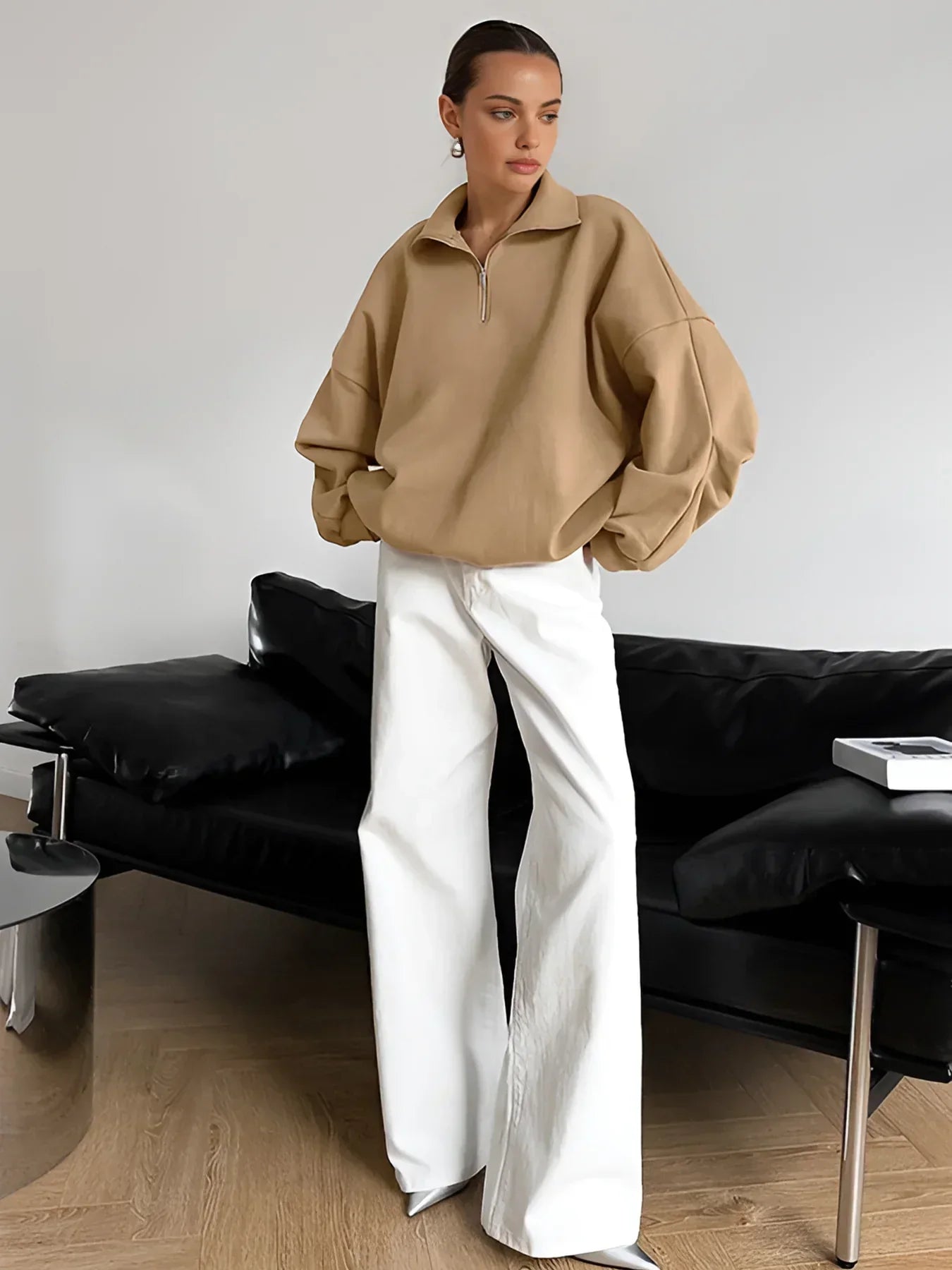 Core Line Lapel Zipper Pullover Sweatshirt | Relaxed Fit | Autumn Winter