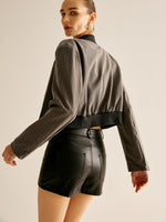 Load image into Gallery viewer, Core Line Cropped Pinstripe Jacket | Stand Collar | Contemporary Fit