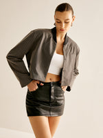 Load image into Gallery viewer, Core Line Cropped Pinstripe Jacket | Stand Collar | Contemporary Fit