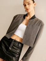 Load image into Gallery viewer, Core Line Cropped Pinstripe Jacket | Stand Collar | Contemporary Fit
