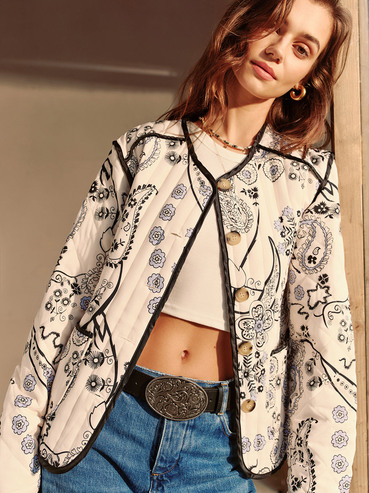 Embroidered Cotton Jacket | Floral Print | Bohemian-Inspired