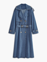 Load image into Gallery viewer, Core Line Denim Trench Coat | Double-Breasted | Belted Long Fit