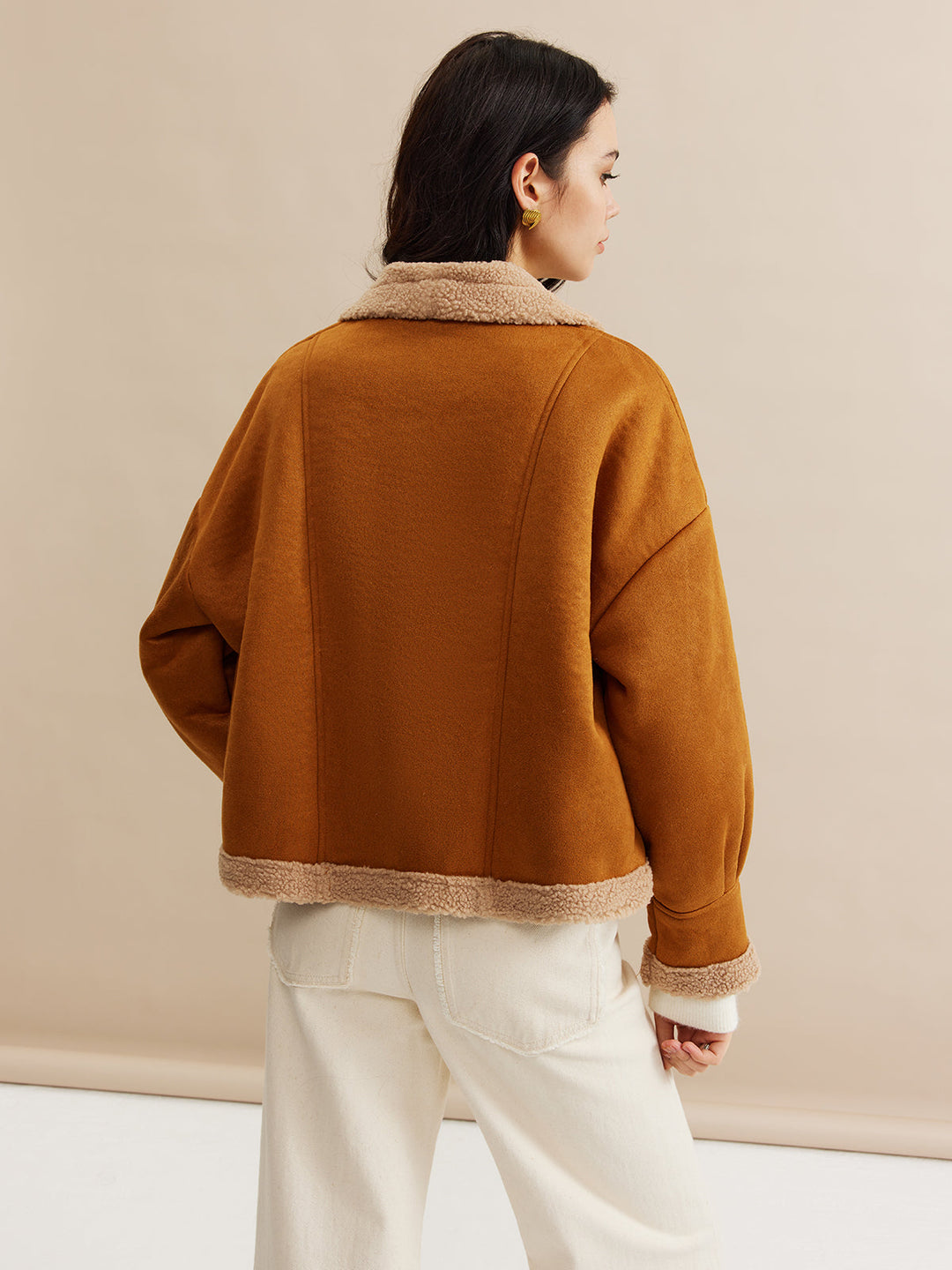 Core Line Camel Contrast Jacket | Fold Collar | Soft Textured Finish