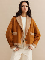 Load image into Gallery viewer, Core Line Camel Contrast Jacket | Fold Collar | Soft Textured Finish