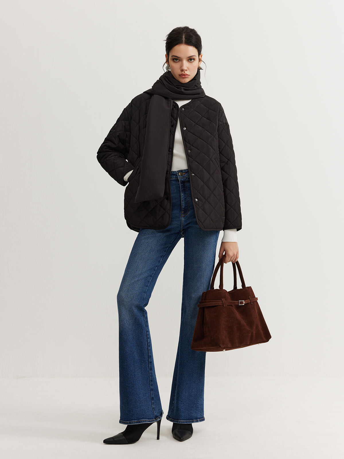 Quilted Padded Jacket with Scarf | Effortless Winter Warmth