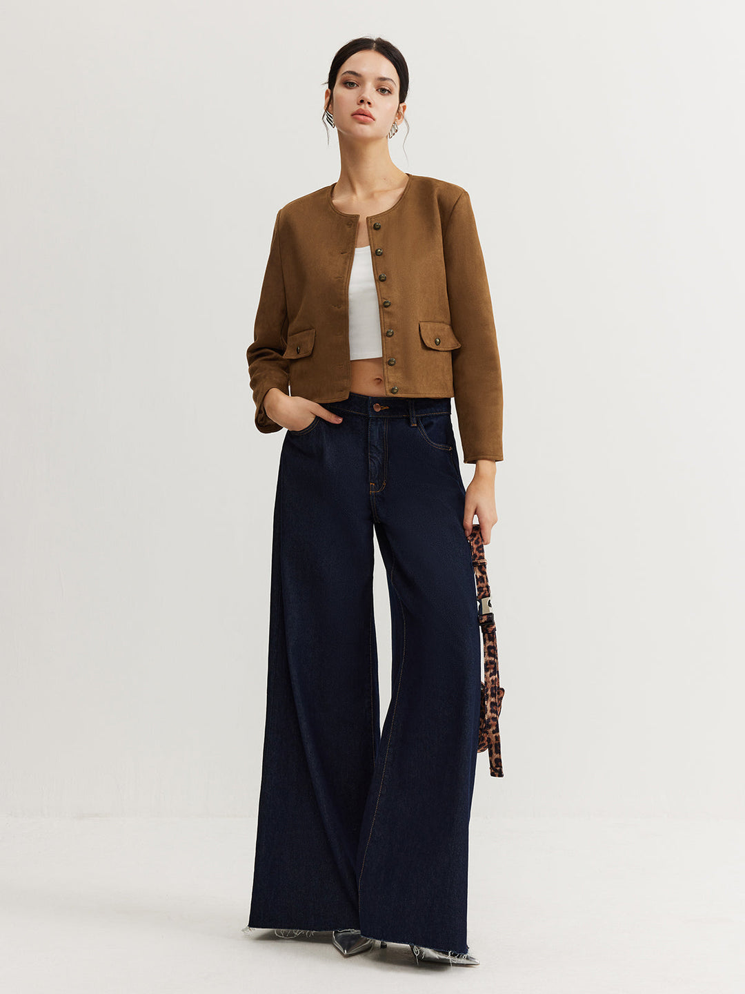 Core Line Cropped Button Jacket | Minimalist Silhouette | Round Neck