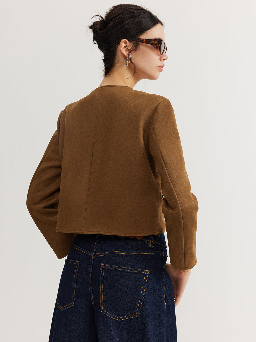 Core Line Cropped Button Jacket | Minimalist Silhouette | Round Neck