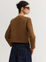 Load image into Gallery viewer, Core Line Cropped Button Jacket | Minimalist Silhouette | Round Neck