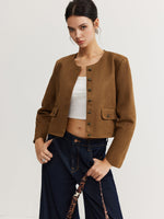 Load image into Gallery viewer, Core Line Cropped Button Jacket | Minimalist Silhouette | Round Neck