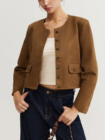 Load image into Gallery viewer, Core Line Cropped Button Jacket | Minimalist Silhouette | Round Neck