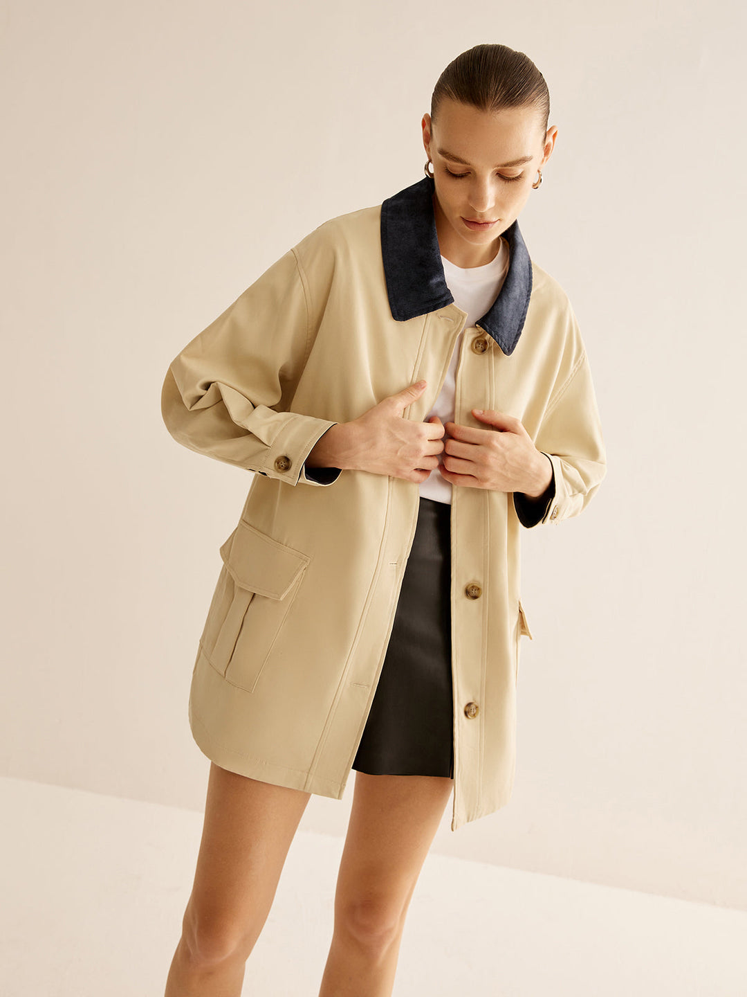 Cotton Jacket | Contrast Collar | Scandinavian-Inspired
