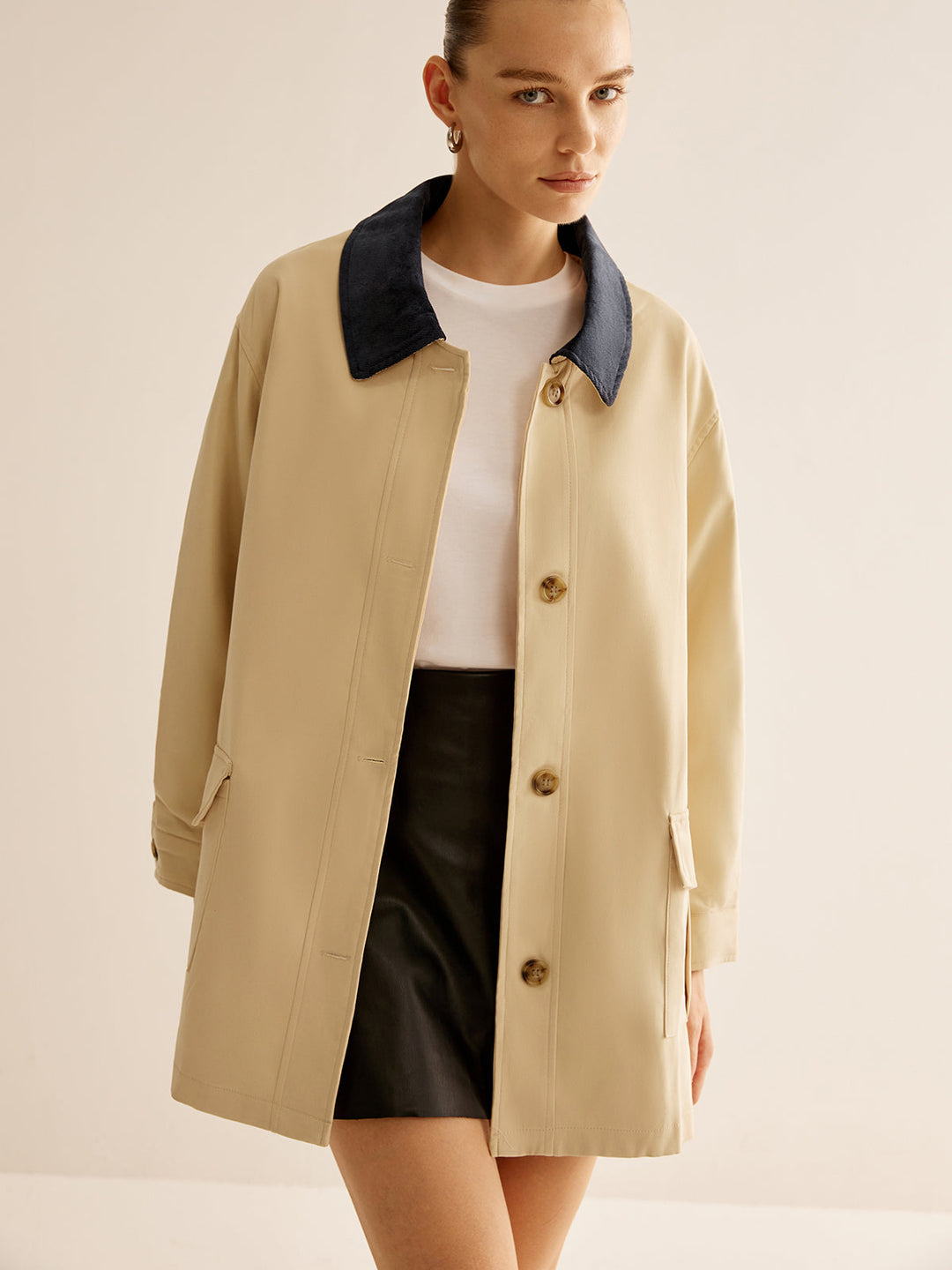 Cotton Jacket | Contrast Collar | Scandinavian-Inspired