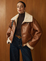 Load image into Gallery viewer, Faux Shearling Aviator Jacket | Oversized Collar | Classic Winter Style