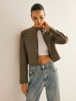 Load image into Gallery viewer, Cropped Suede-Effect Jacket | Minimalist Moto Style