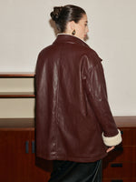 Load image into Gallery viewer, Forma Faux Leather Aviator Coat | Shearling Lining | Belted Waist