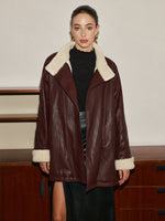 Load image into Gallery viewer, Forma Faux Leather Aviator Coat | Shearling Lining | Belted Waist