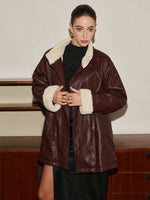 Load image into Gallery viewer, Forma Faux Leather Aviator Coat | Shearling Lining | Belted Waist