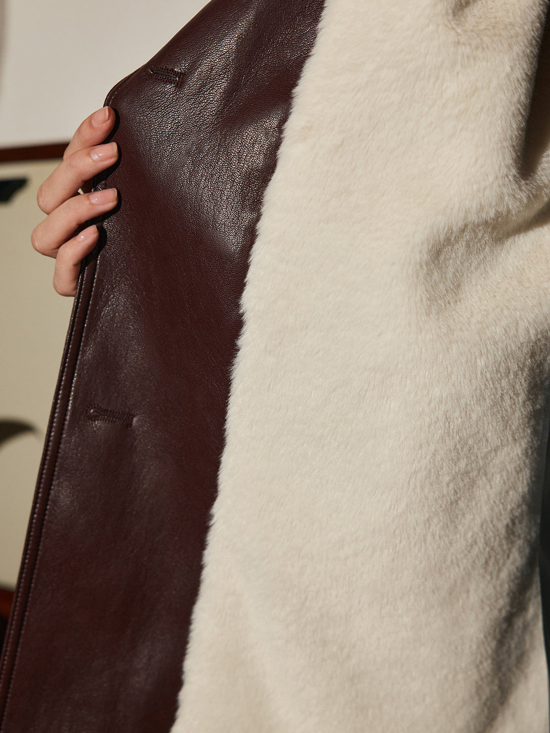 Forma Faux Leather Aviator Coat | Shearling Lining | Belted Waist