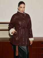 Load image into Gallery viewer, Forma Faux Leather Aviator Coat | Shearling Lining | Belted Waist