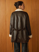 Load image into Gallery viewer, Forma Faux Leather Aviator Coat | Shearling Lining | Belted Waist