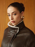 Load image into Gallery viewer, Forma Faux Leather Aviator Coat | Shearling Lining | Belted Waist