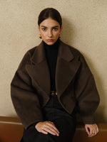Load image into Gallery viewer, Forma Wool Blend Cropped Coat | Oversized Lapel | Sculpted Silhouette