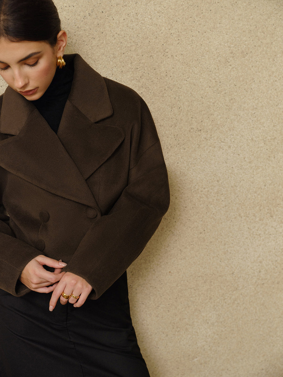 Forma Wool Blend Cropped Coat | Oversized Lapel | Sculpted Silhouette