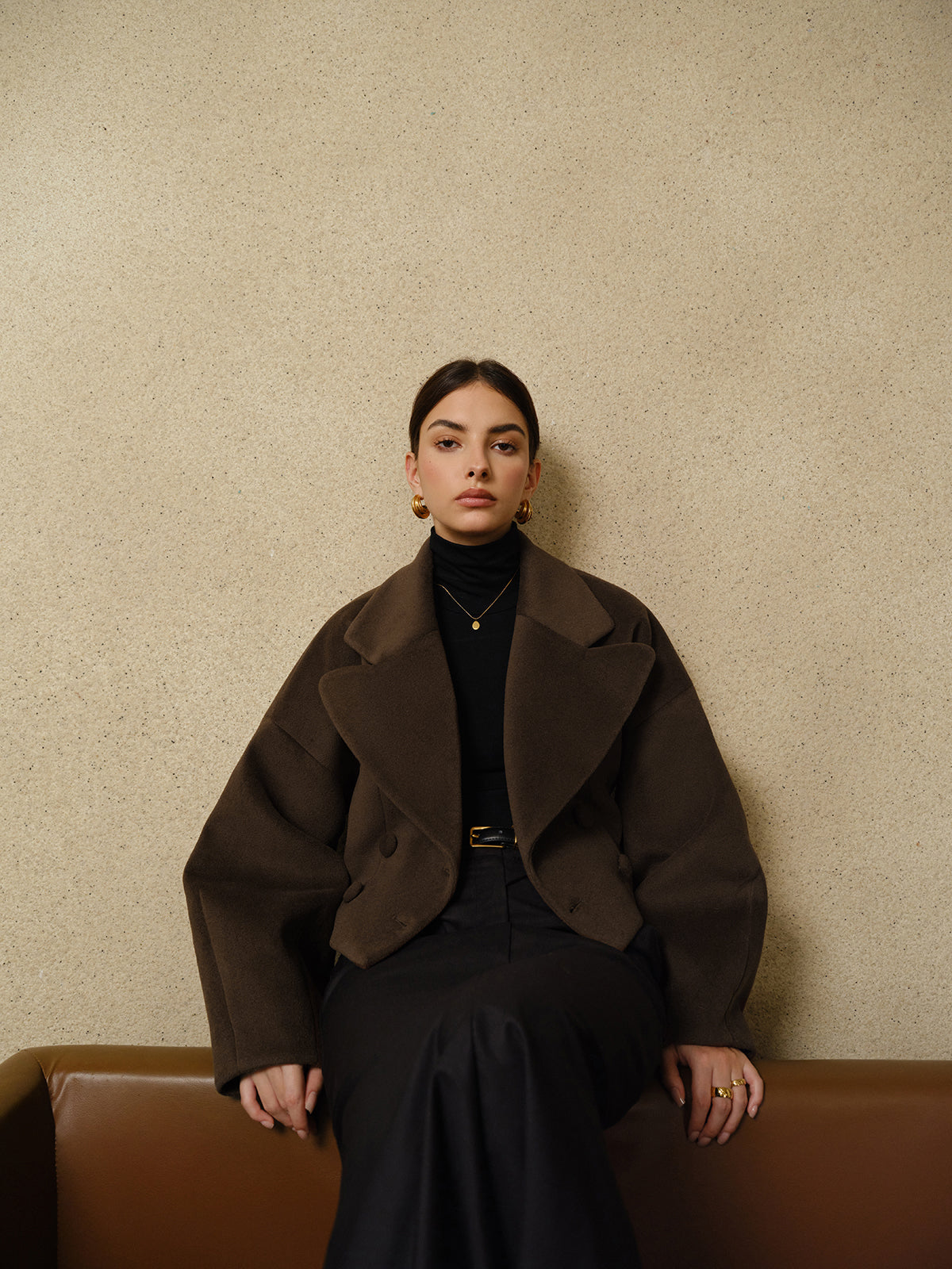 Forma Wool Blend Cropped Coat | Oversized Lapel | Sculpted Silhouette
