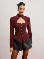 Load image into Gallery viewer, Structured Cut-Out Blazer | Stand Collar | Gold Button Detailing