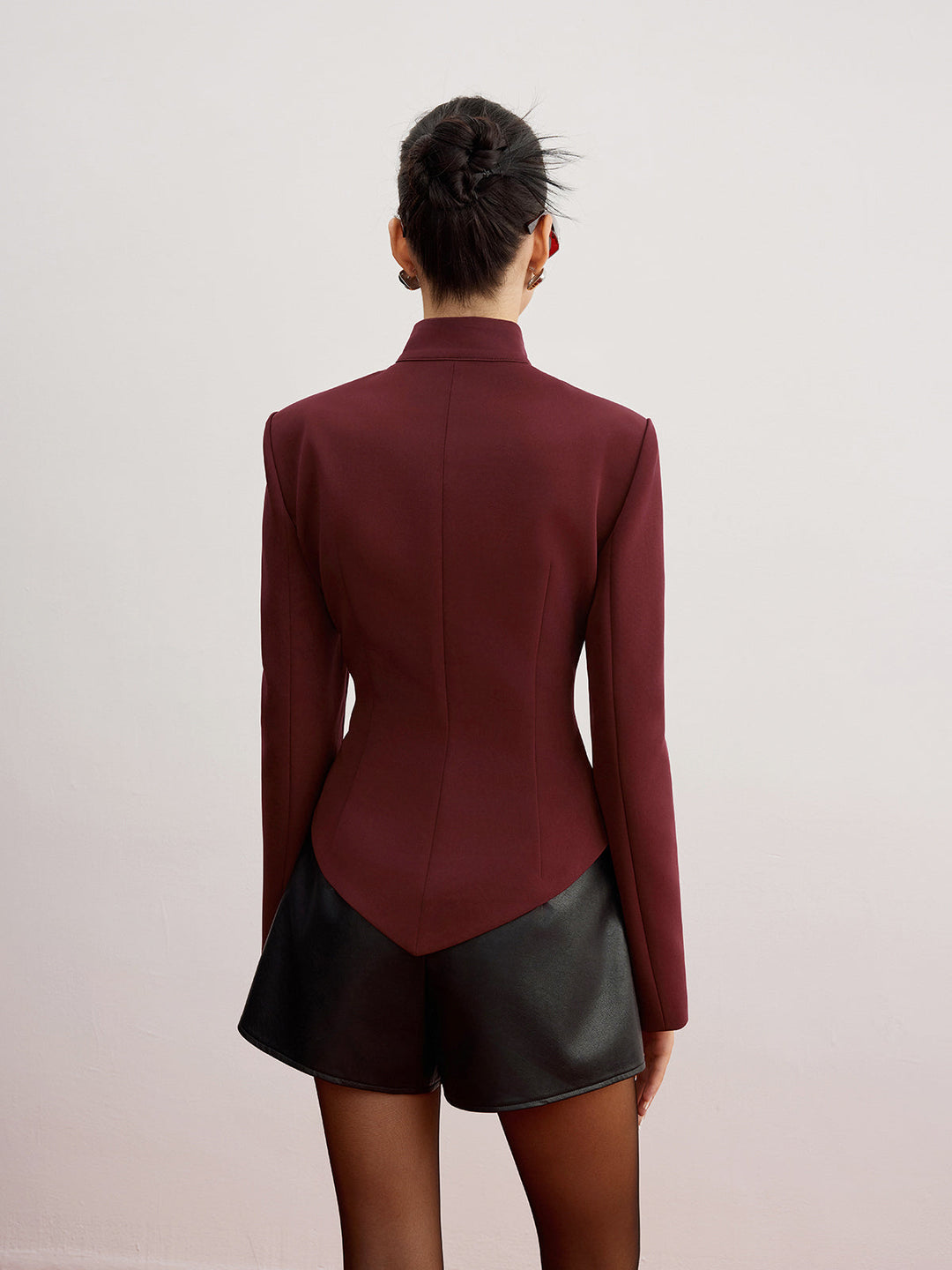 Structured Cut-Out Blazer | Stand Collar | Gold Button Detailing