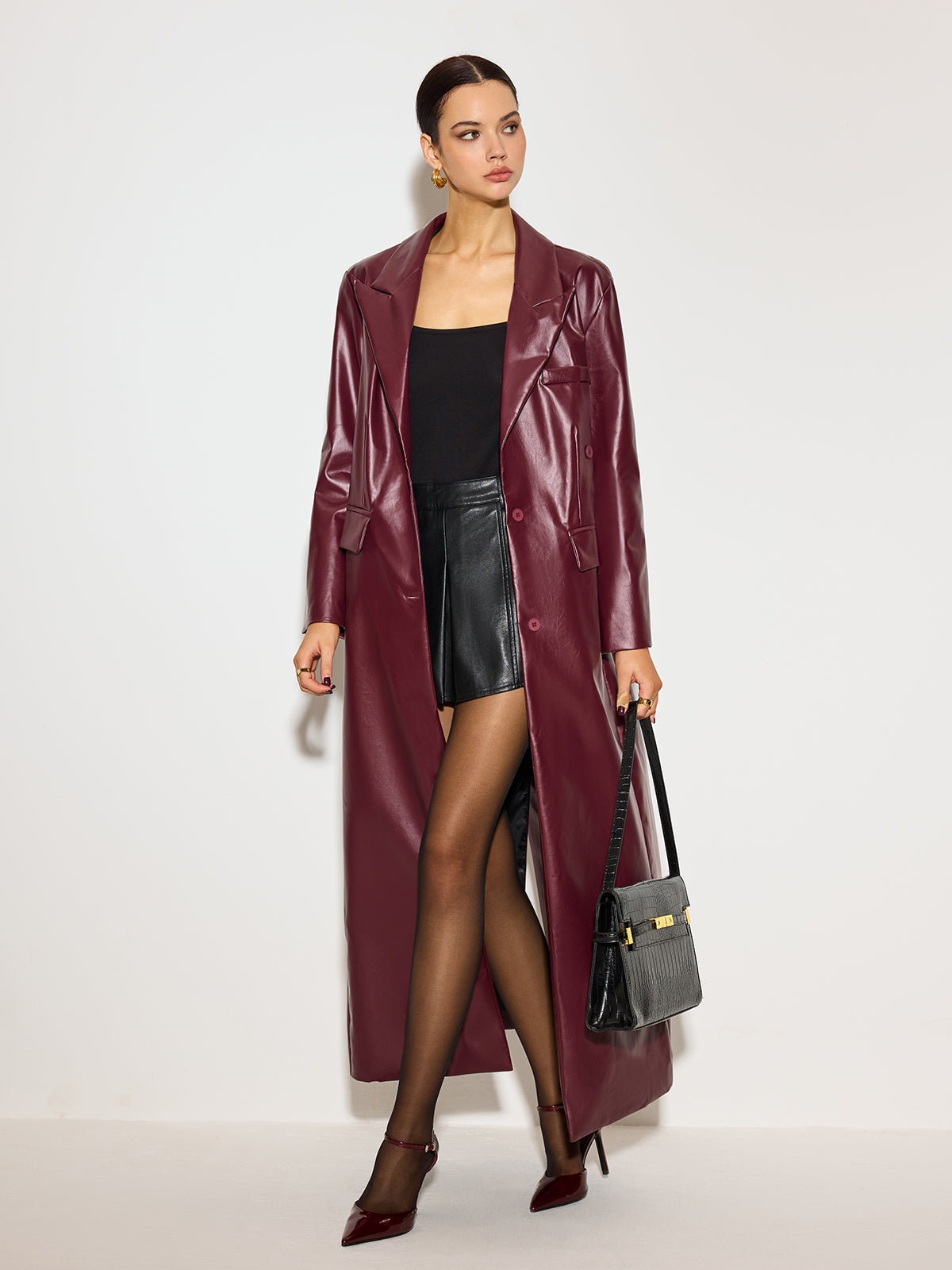 Nocten Long Vinyl Coat | Single-Breasted | Gloss Finish