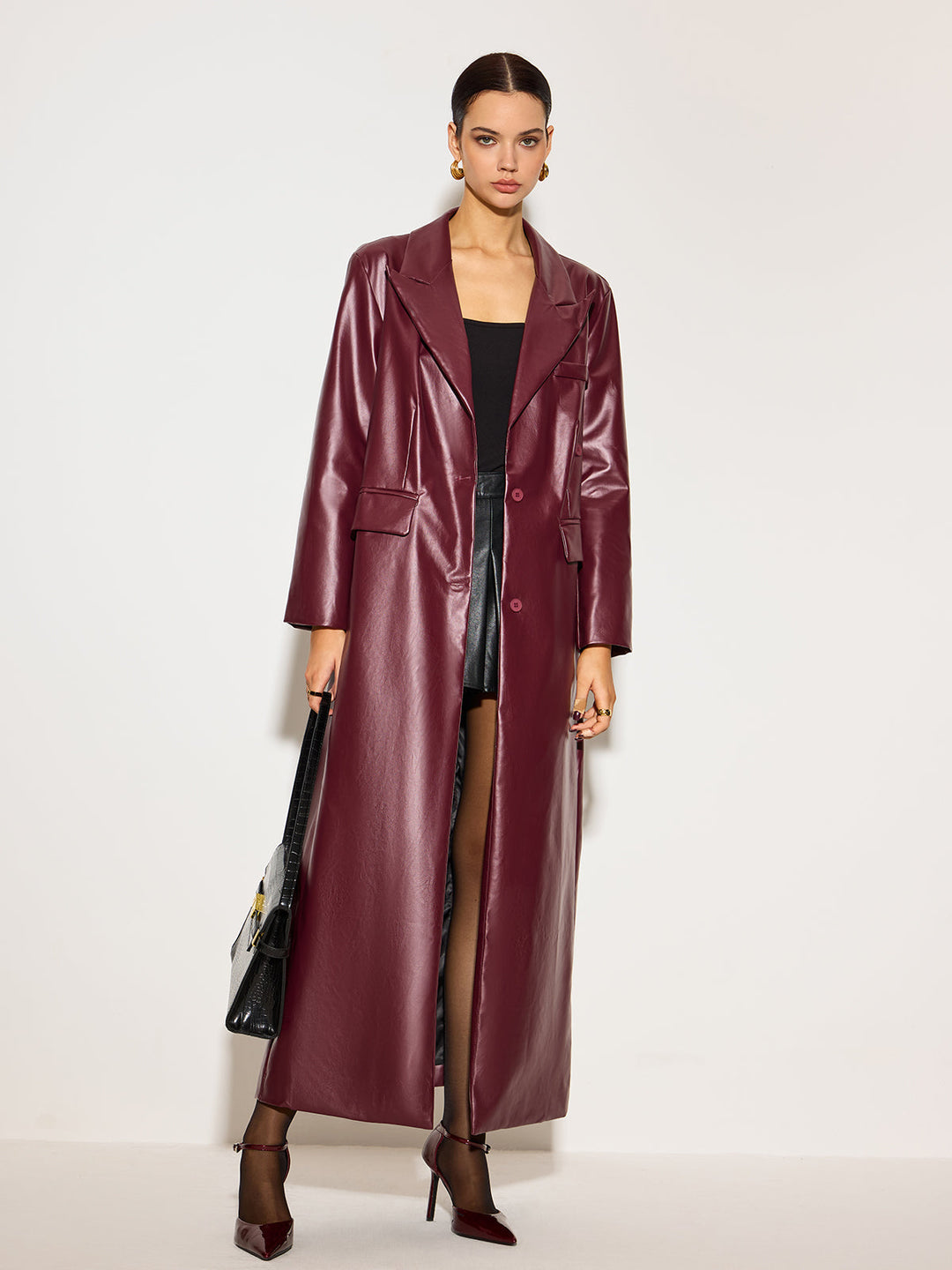 Nocten Long Vinyl Coat | Single-Breasted | Gloss Finish