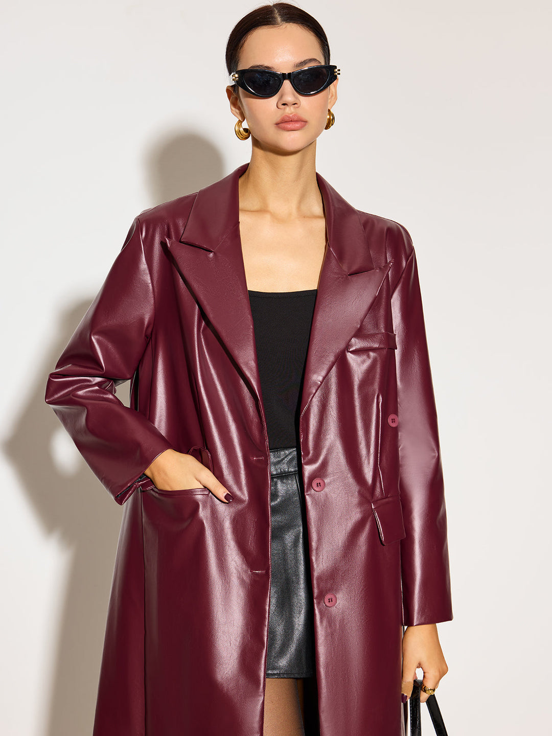 Nocten Long Vinyl Coat | Single-Breasted | Gloss Finish