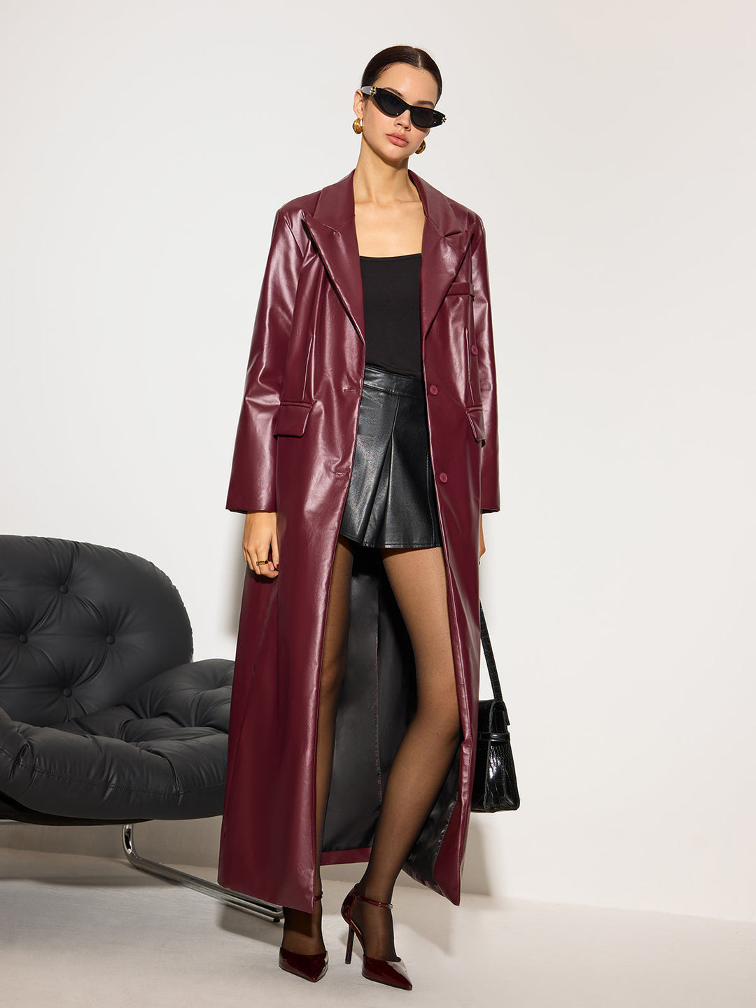 Nocten Long Vinyl Coat | Single-Breasted | Gloss Finish