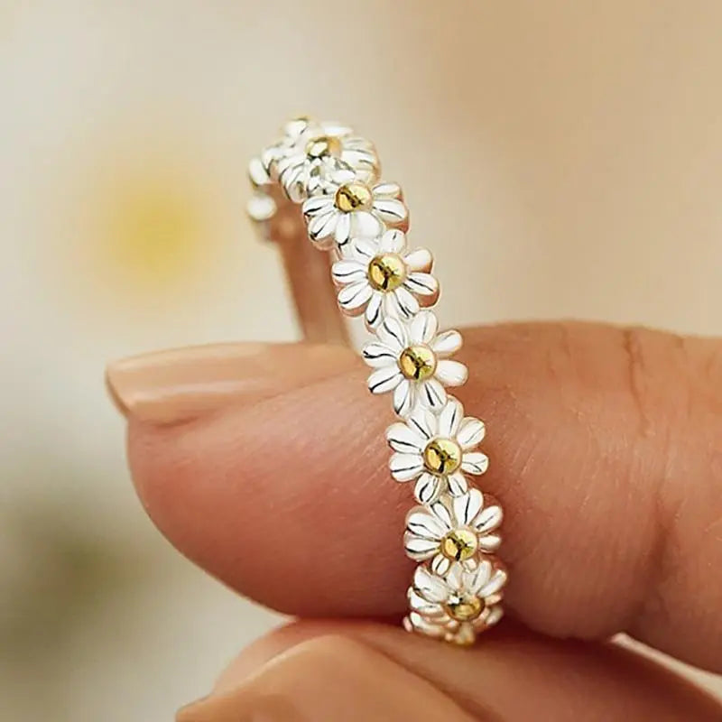 Enamel Daisy Band Ring | Adjustable Open Design | Hand Enamelled