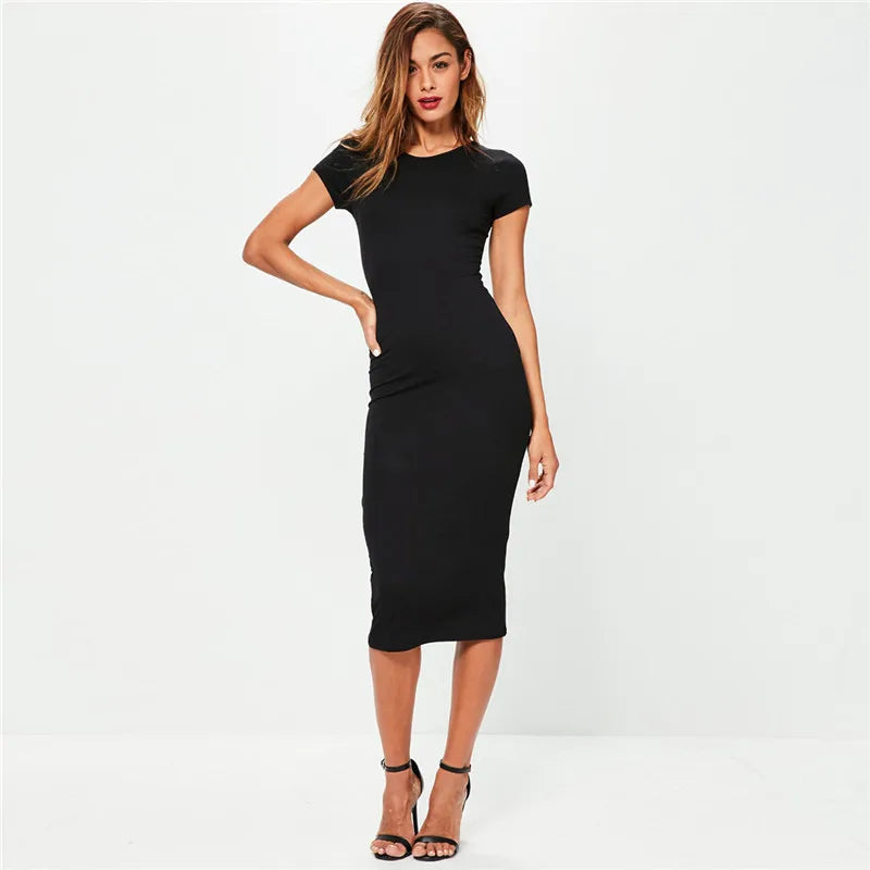 Core Line Cotton Midi Dress | Slim Fit | Short Sleeve